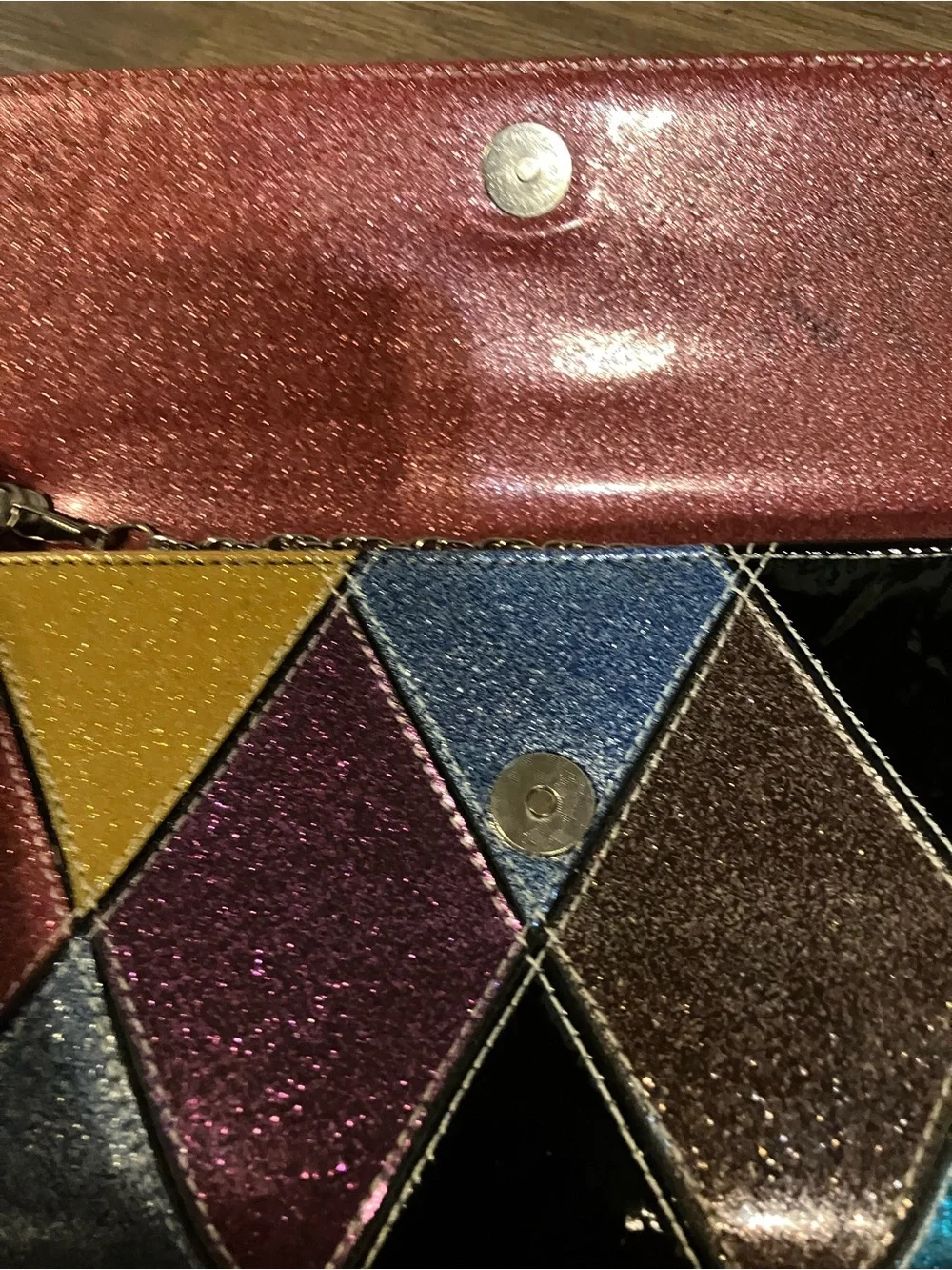 Multicolor Diamond Patch Evening Clutch with Metallic Accents